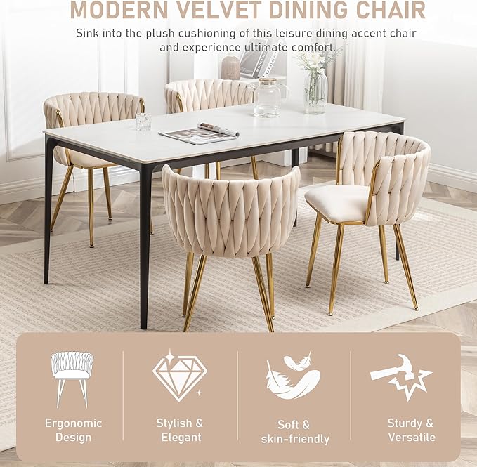 Kiztir Velvet Dining Chairs Set of 4 Upholstered Modern Dining Room Chairs wi...