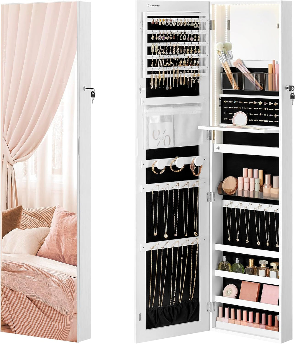 SONGMICS Jewelry Cabinet Armoire with Mirror, Wall or Door Mount, 55 Inches