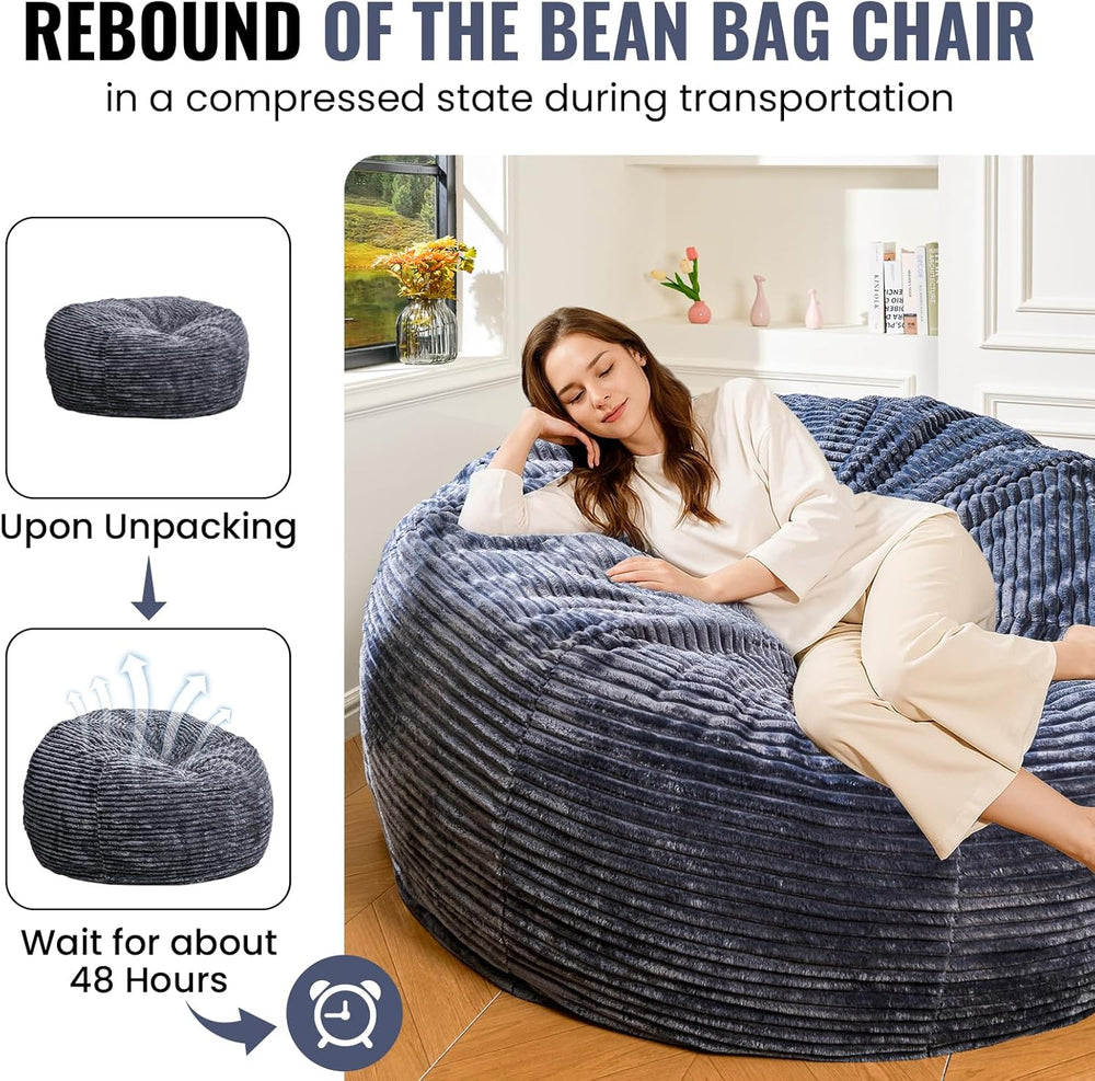 5FT Bean Bag Chair, Giant Bean Bag Chairs with Memory Foam Filled, Bean Bag C...