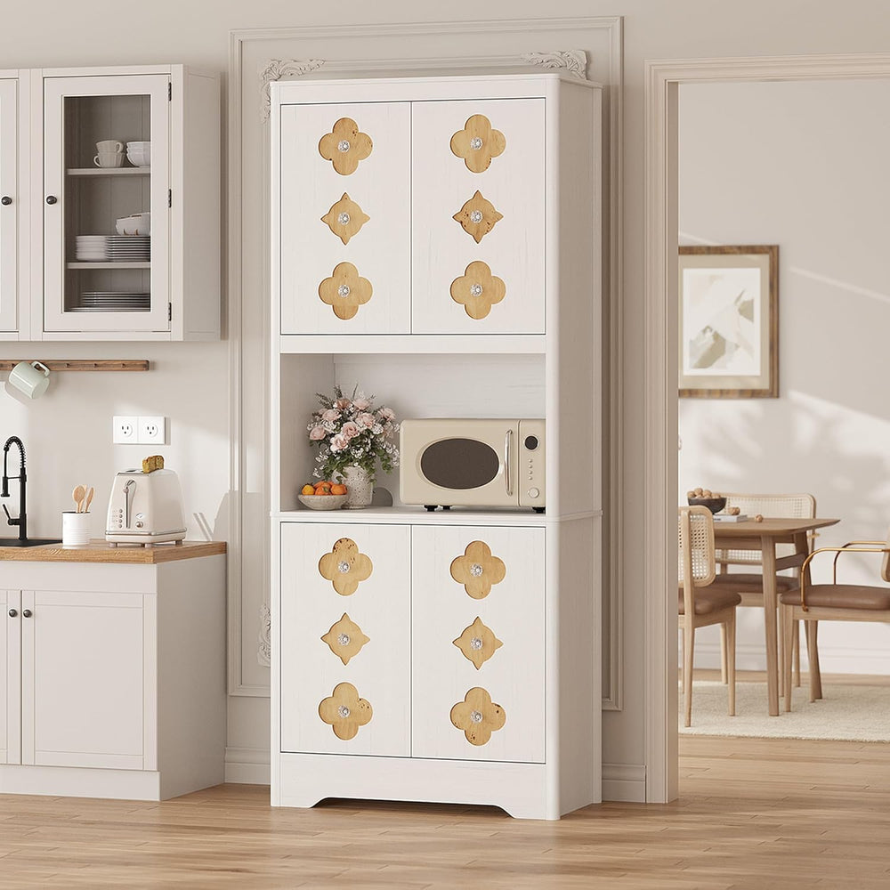 IDEALHOUSE Mid Century Modern Kitchen Pantry Cabinet, 72" Tall Storage C...