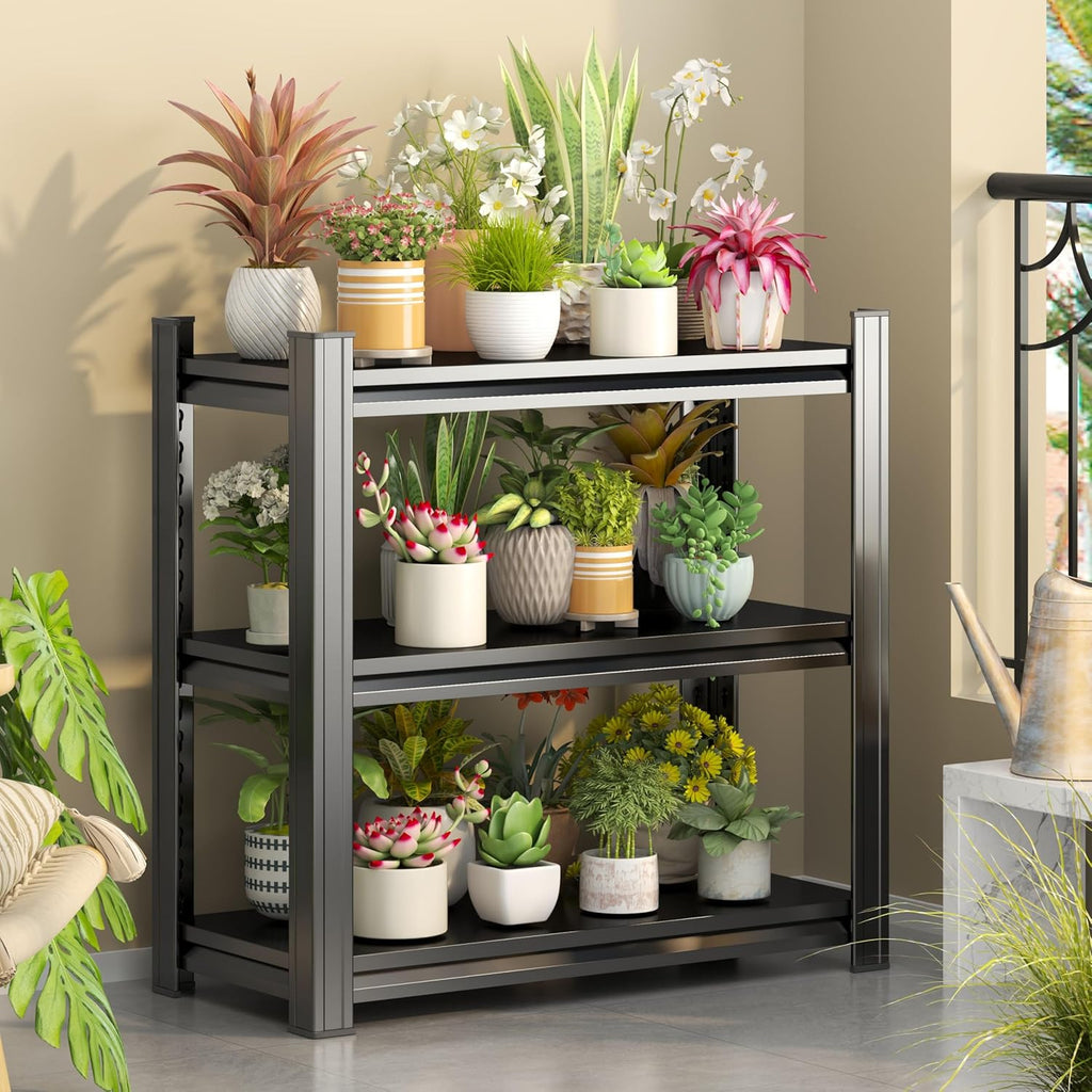Storage Shelves, Garage Metal Shelving Unit, Adjustable, Double-Layer Column with Reinforced Ribs, Heavy-Duty, Capable of Bearing 600-3600 lbs (Black, 32 * 32 * 12, 3-Tier)
