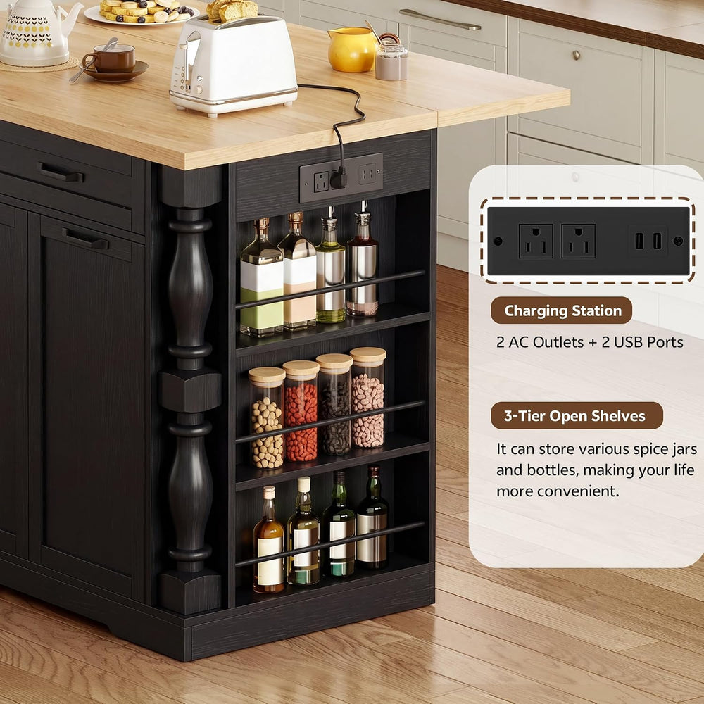 Kitchen Island, 47.6" Kitchen Island with Drop Leaf & Spice Rack, | ...