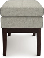 SIMPLIHOME Carlson 27-inch Wide Linen-Look Fabric Small Ottoman Bench in Greige with Solid Wood Frame for Living Room, Entryway, or Bedroom