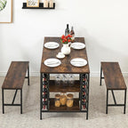 Garvee Dining Table Set for 4, Kitchen Table Set for 4 with 2 Benches, 3 Piece Dining Room Table Set for Small Space Apartment, Retro Brown