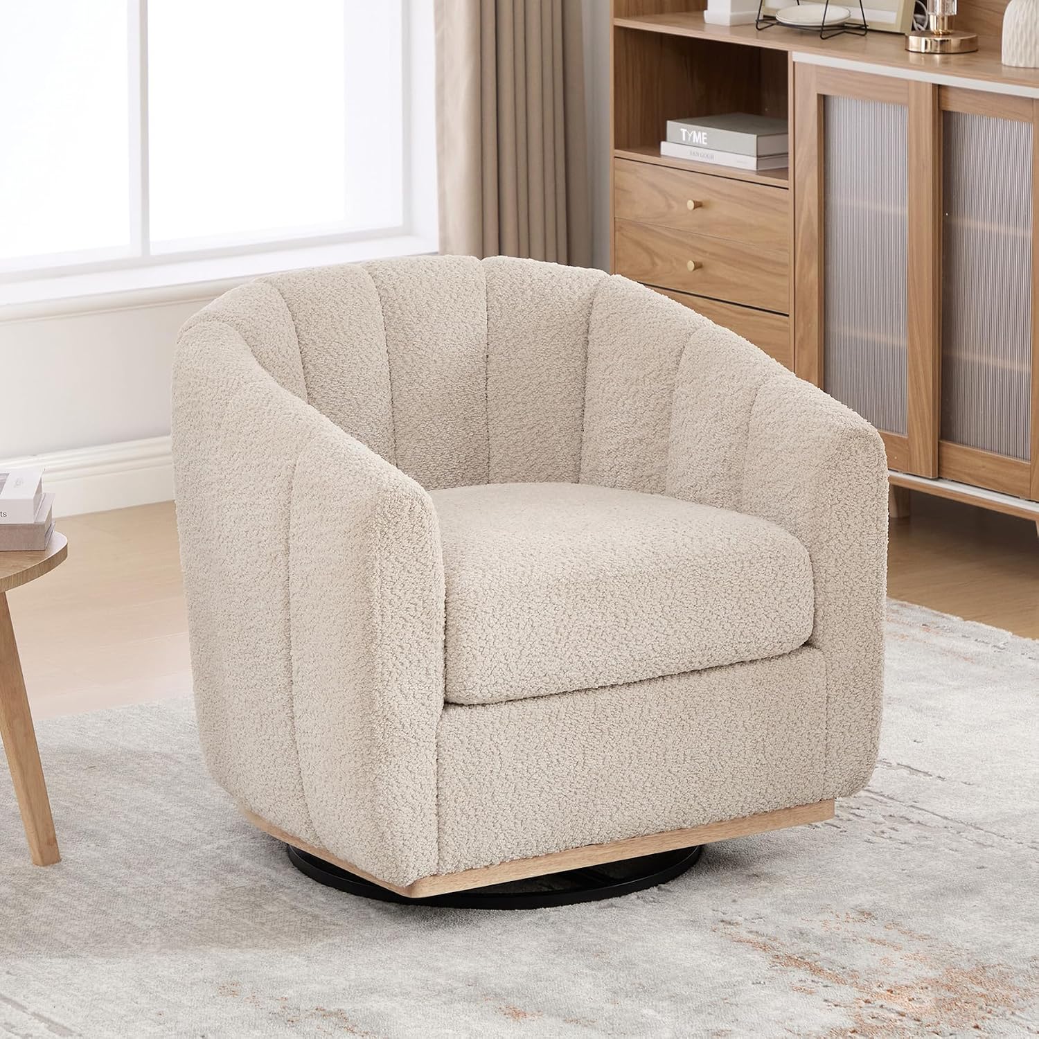 Swivel Barrel Chair Set of 2, 360 Degree Round Swivel Accent Chair for Living Room, Mid Century Modern Upholstered Accent Chair,Comfy Tufted Sofa Armchairs for Bedroom,Nursery,Boucle,Wheat