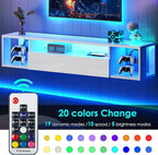 SogesHome 55'' Floating TV Stand with LED Lights, Wall Mounted Entertainment Center with 3 Storage Shelves, Modern Media Console Cabinet for Living Room and Bedroom, White