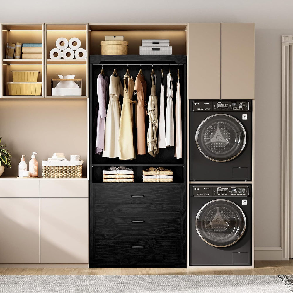 IRONCK Freestanding Closet System with Adjustable Shelves & 3 Drawers | M...
