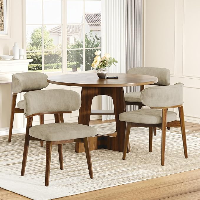 Dining Chairs Set of 2, Modern Upholstered Dining Chairs, Wooden Kitchen Chairs for Dining Room with Ergonomic Curved Backrest