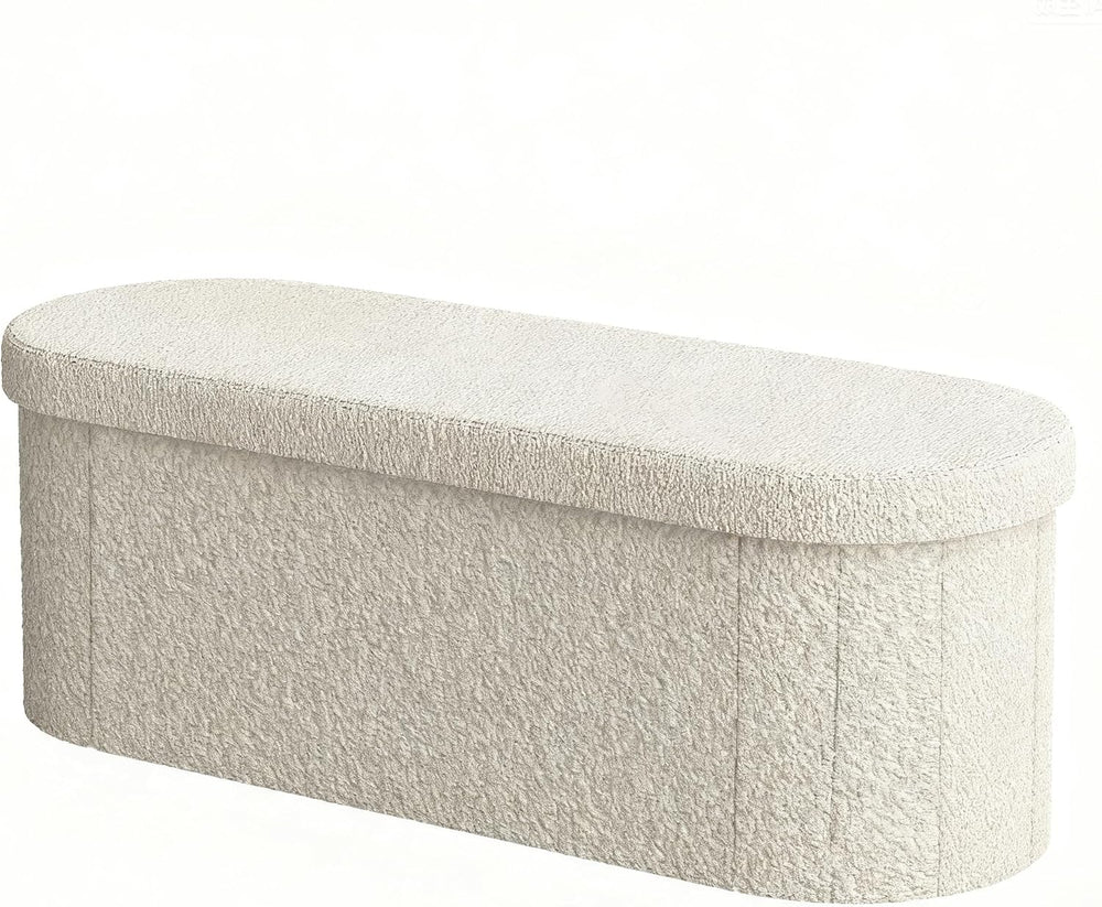 GLAXYFUR Oval Ottoman with Storage for Living Room, Sherpa Bench, Beige | 43....