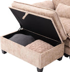 Ball & Cast Modular Sectional Sofa,L Shaped Couch with Movable Storage Ottoman,Chenille Upholstered Sofa W/USB Charging Port,Phone Holder and Side Pocket,for Living Room,Apartment,Khaki,109"