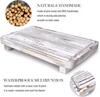 Bathroom Counter Tray Wood Pedestal Stand White Kitchen Countertop Trays Decorative Wooden Riser Display Stands Dish Soap Dispenser Holder for Bathroom Sink Accessories Kitchen Decor Vanity Tray