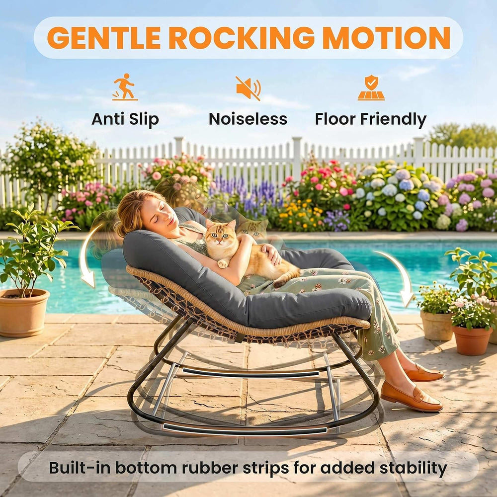 Outsunny Papasan Rocking Chair, Wicker Oversized Indoor Outdoor Rocking Papas...