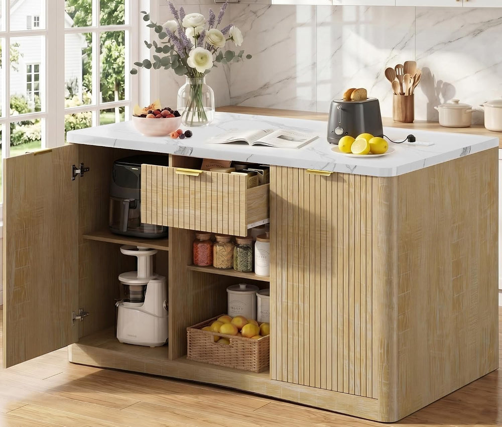 Marble Kitchen Island, 47" Kitchen Island on Wheels Large Kitchen | Isla...