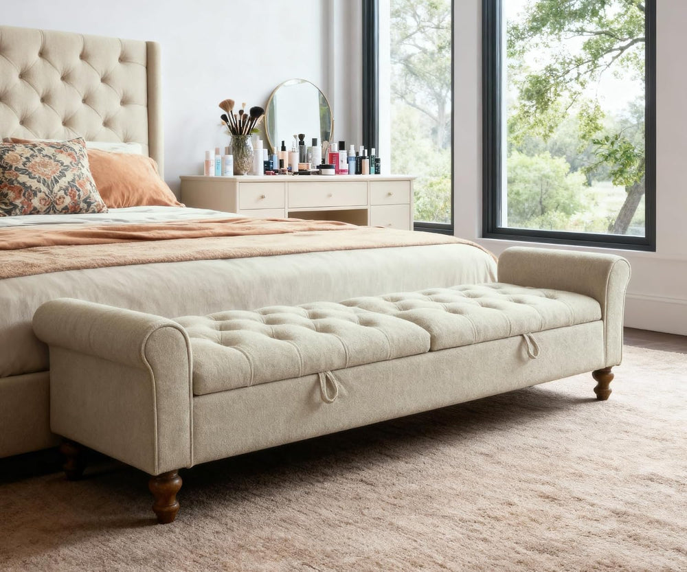 Storage Bench for Bedroom, 65.2'' Tufted End of Bed King Size Upholst...