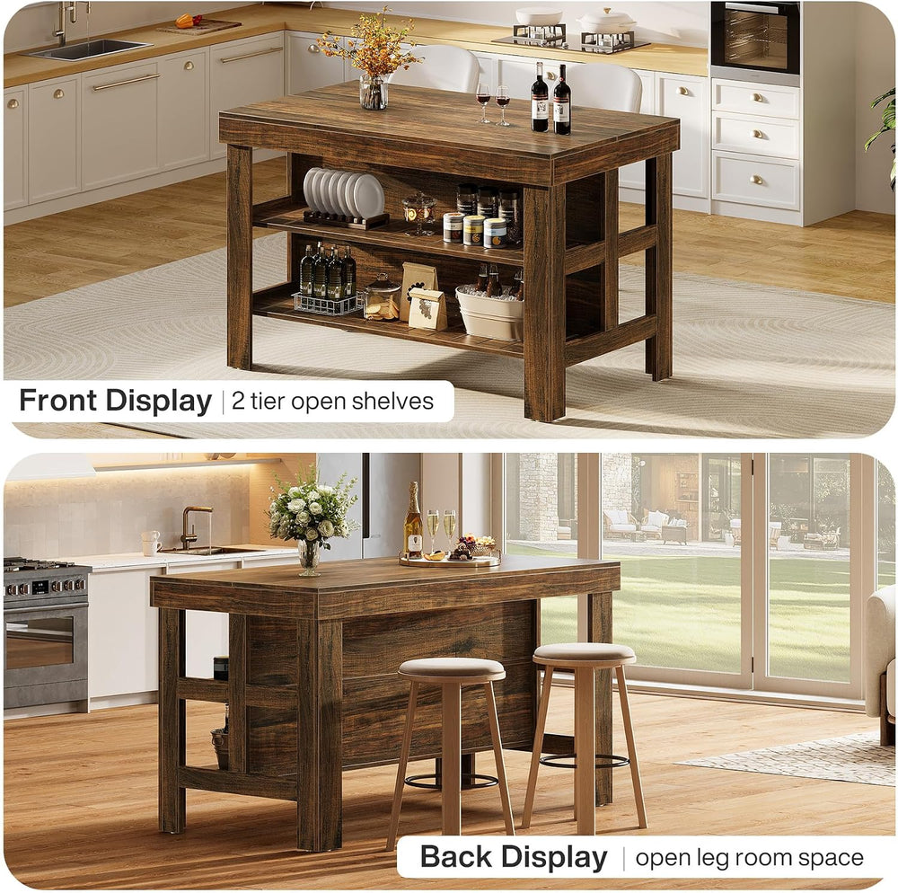 Tribesigns Kitchen Island with Seating and Storage Shelves, 55.1-Inch Breakfa...