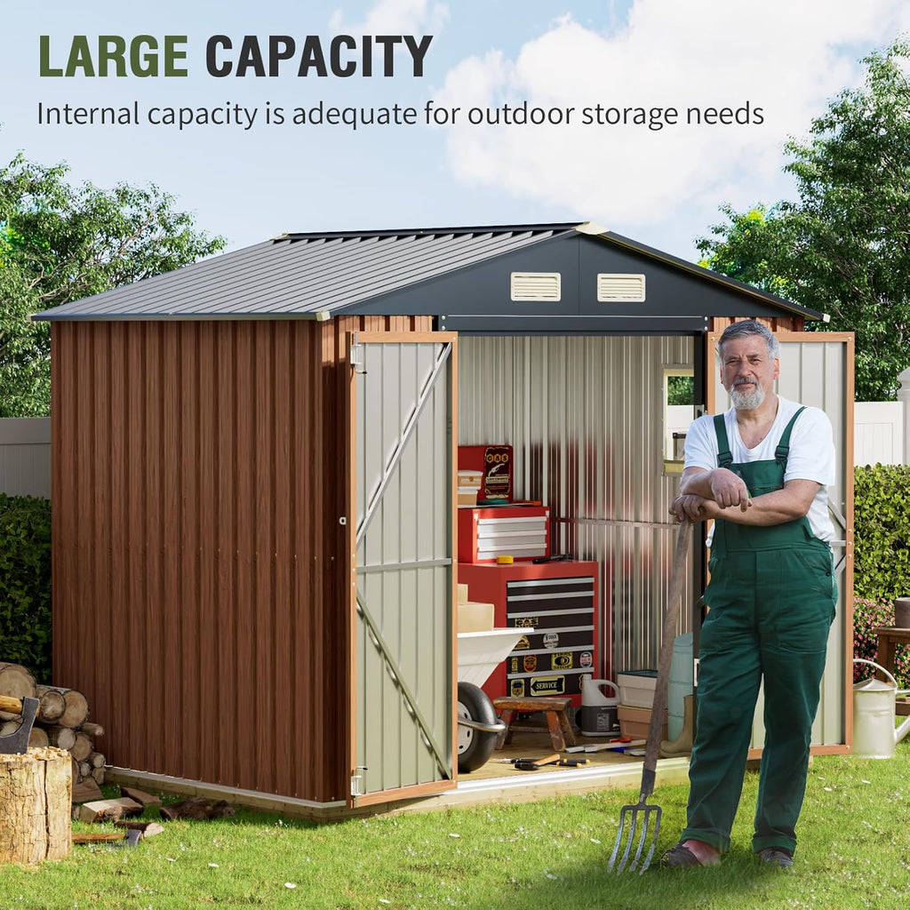 8x6 Ft Outdoor Metal Shed, Storage Garden Shed with Lockable Doors & Vent, Multi-Used Shed for Backyard, Patio, Lawn and Tool & Bicycle Storage