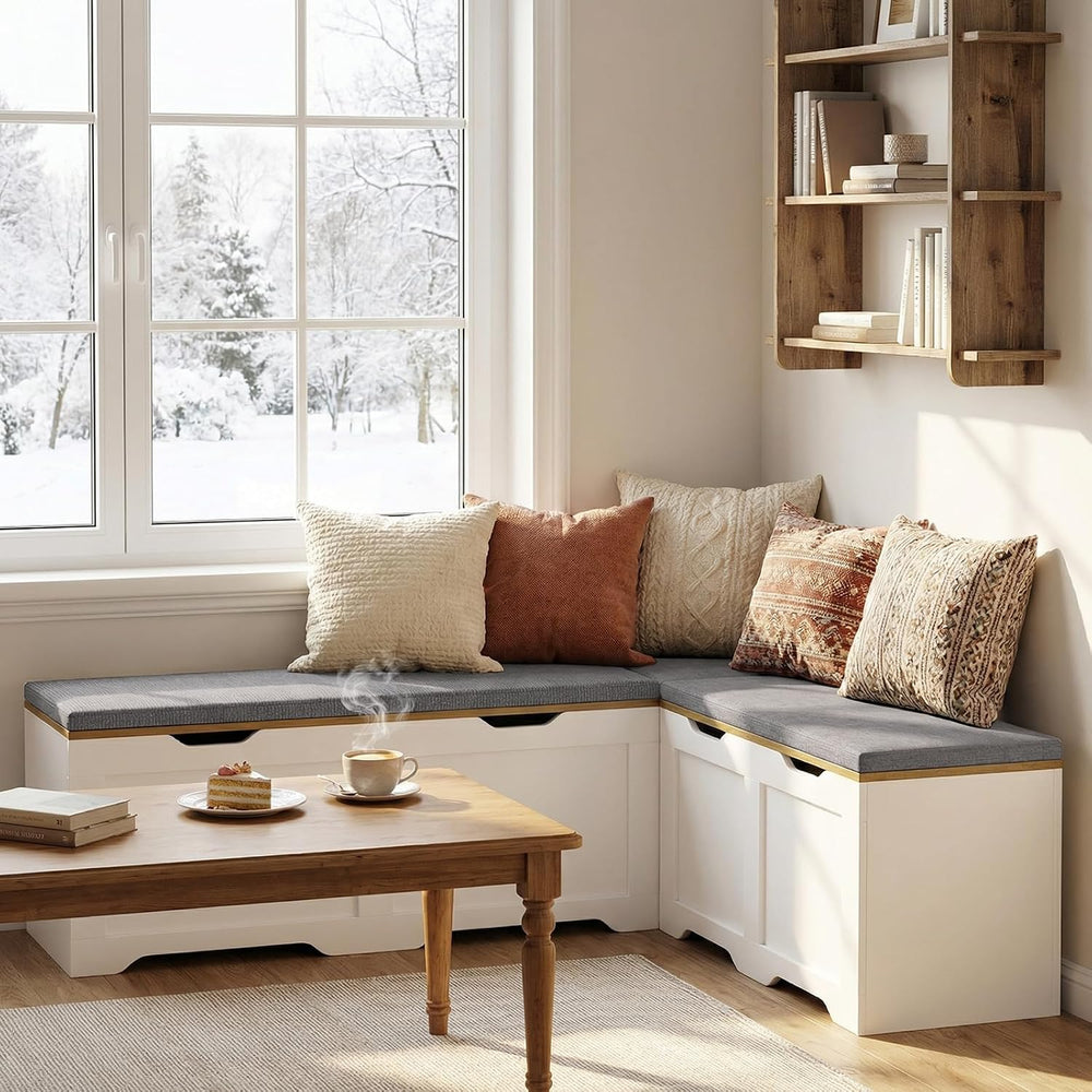 Zevemomo 63" L Shaped Storage Bench with Cushion, Kitchen Breakfast Nook...