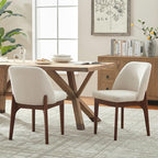 VKNOW Wooden Dining Chairs Set of 2, Upholstered Dining Room Chairs with Rubberwood Legs and Padded Seats, Kitchen Chairs for Restaurant Kitchen Living Room, Beige