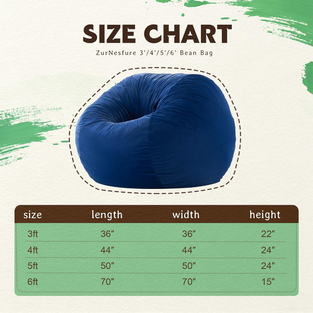 ZurNesfure Bean Bag Chairs for Adults 3FT Large Bean Bag Chair Memory Foam Fi...