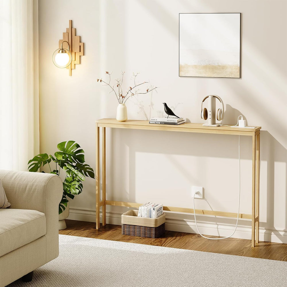 ELYKEN 2 Pack Bamboo Console Table, 5.9'' Narrow Sofa Table Behind Co...