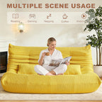Bean Bag Chair for Adults - Large Bean Bag with Three Pillows, Oversized Boneless Chair with High-Rebound Memory Foam, Lazy Floor Sofa for Reading, Living Room, Bedroom (3-Seater, Yellow)