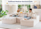 MAXYOYO 104" U Shaped Modular Sectional Sofa with 2 Ottomans, Cloud Boneless Couch with Layered Cushion, Flexible Module Combination Sofa for Living Room, No Assembly Required, Beige