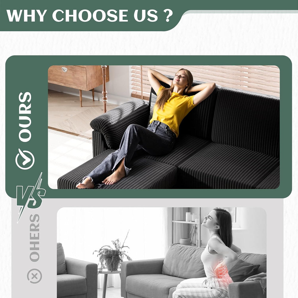 Vongrasig Convertible Sectional Couches, 3 Seat L Shaped Couch Sofa with Remo...