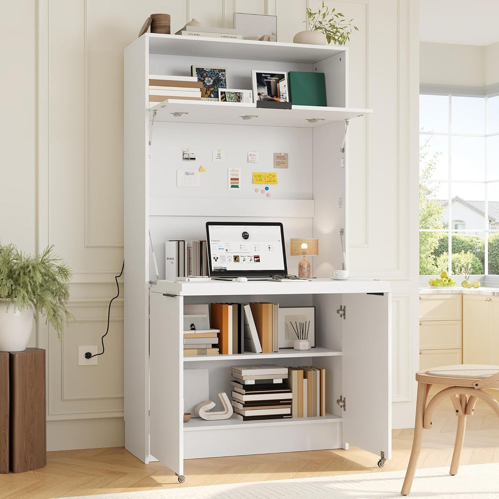 RuiSiSi 69" Kitchen Pantry Buffet with Hutch and and Foldable Workstatio...