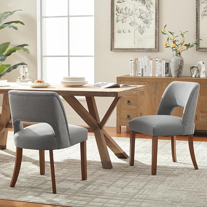 VKNOW Wooden Dining Chairs Set of 6, Modern Fabric Upholstered Dining Room Ch...