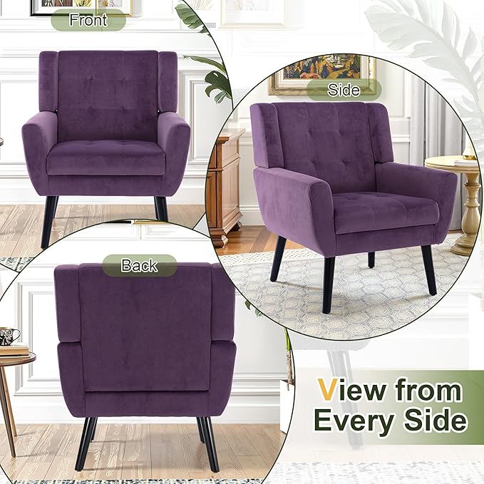 NicBex Modern Accent Chair for Living Room Upholstered Foam Filled Living Room Chairs with Metal Legs Velvet Cozy Lounge Armchair for Living Room Bedroom,Lavender Purple
