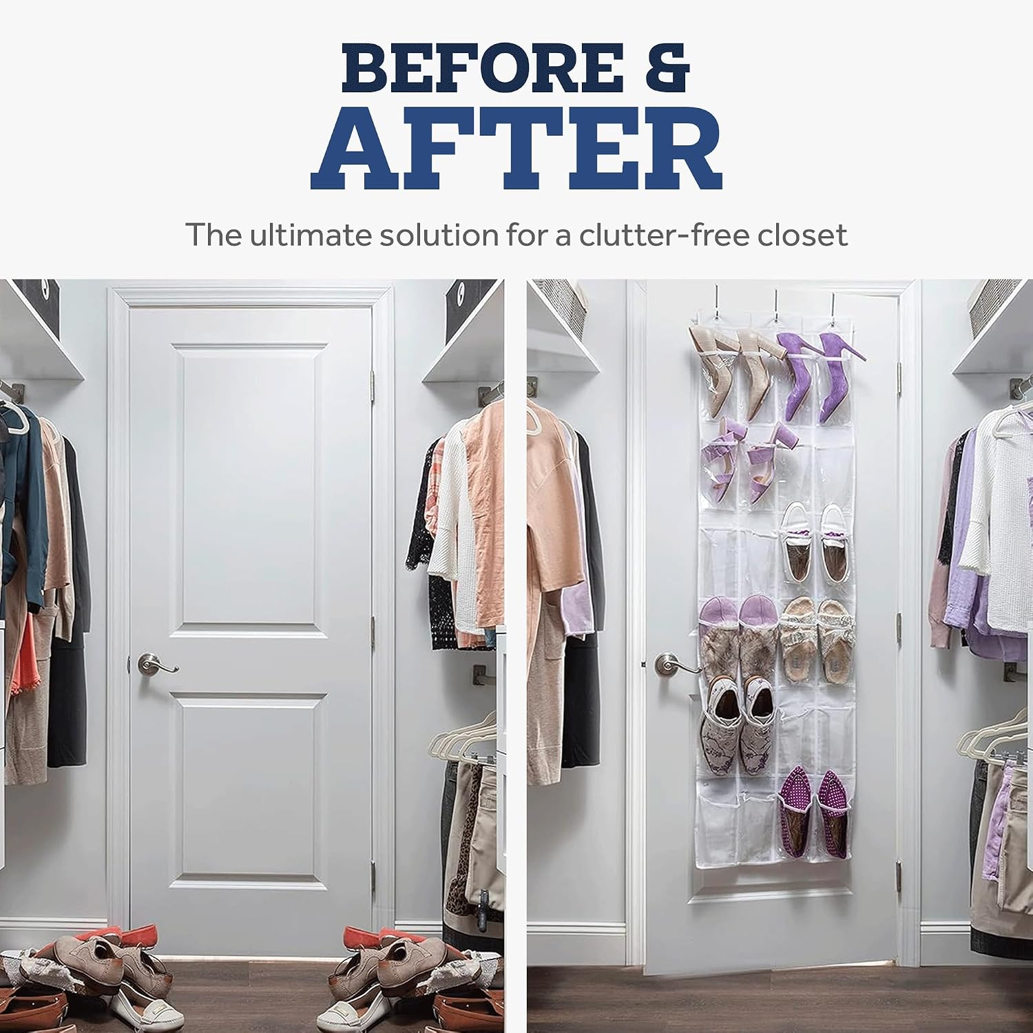 ZOBER Over the Door Shoe Organizer, 24 Pockets - Hanging Shoe Rack W/Mesh Pockets to Store Shoes, Towels, Snacks, Toys - Closet, Pantry Storage