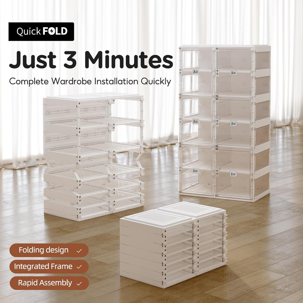 ANTBOX Foldable Shoe Rack,Shoe Organizers for Closet Plastic Shoe Storage Box Space Saving for Entryway, Large Sturdy Stackable Sneaker Cabinet Bins with Magnetic Clear Door 8 Tiers 16 Pairs