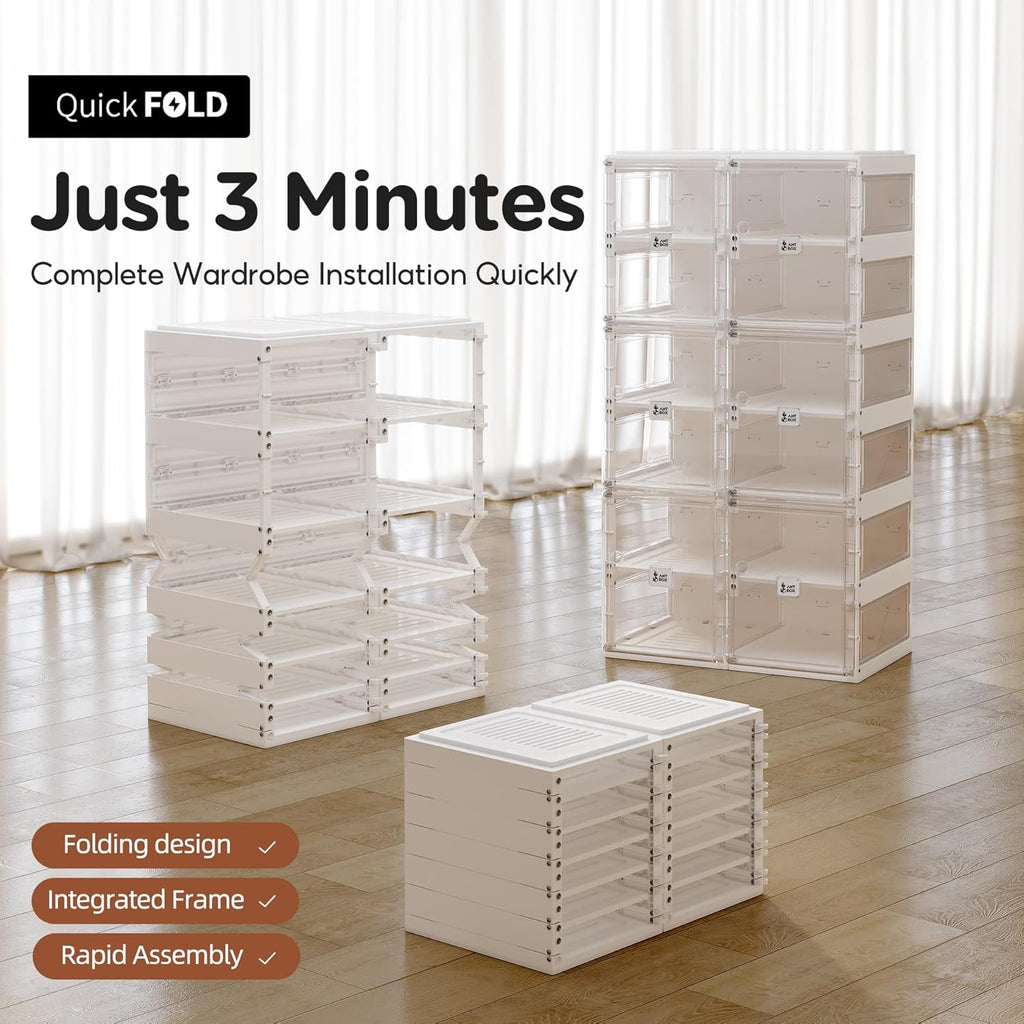 ANTBOX Foldable Shoe Rack,Shoe Organizers for Closet Plastic Shoe Storage Box Space Saving for Entryway, Large Sturdy Stackable Sneaker Cabinet Bins with Magnetic Clear Door 10 Tiers 20 Pairs