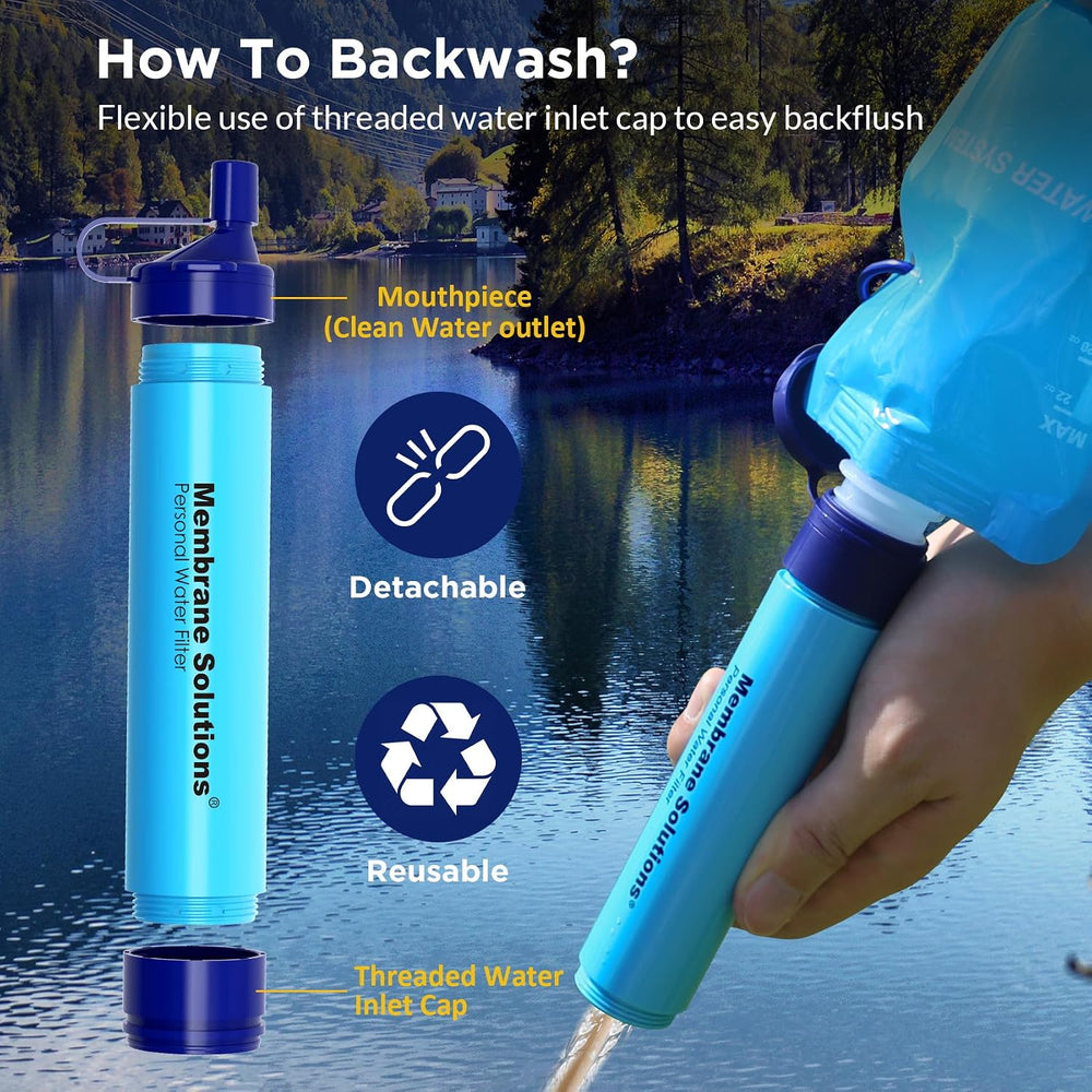 Membrane Solutions Squeezable Water Filtration System, Survival Water Purifie...