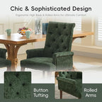 Upholstered Tufted Chenille Dining Chairs with Arms & Nailhead Trim – Solid Wood Frame & Legs, Modern Farmhouse for Dining, Kitchen & Living Room (Set of 2, Olive Green)