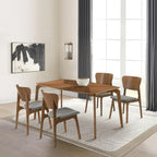 Armen Living Kalia 5 Piece Wood Dining Set in Walnut Finish with Charcoal Fabric