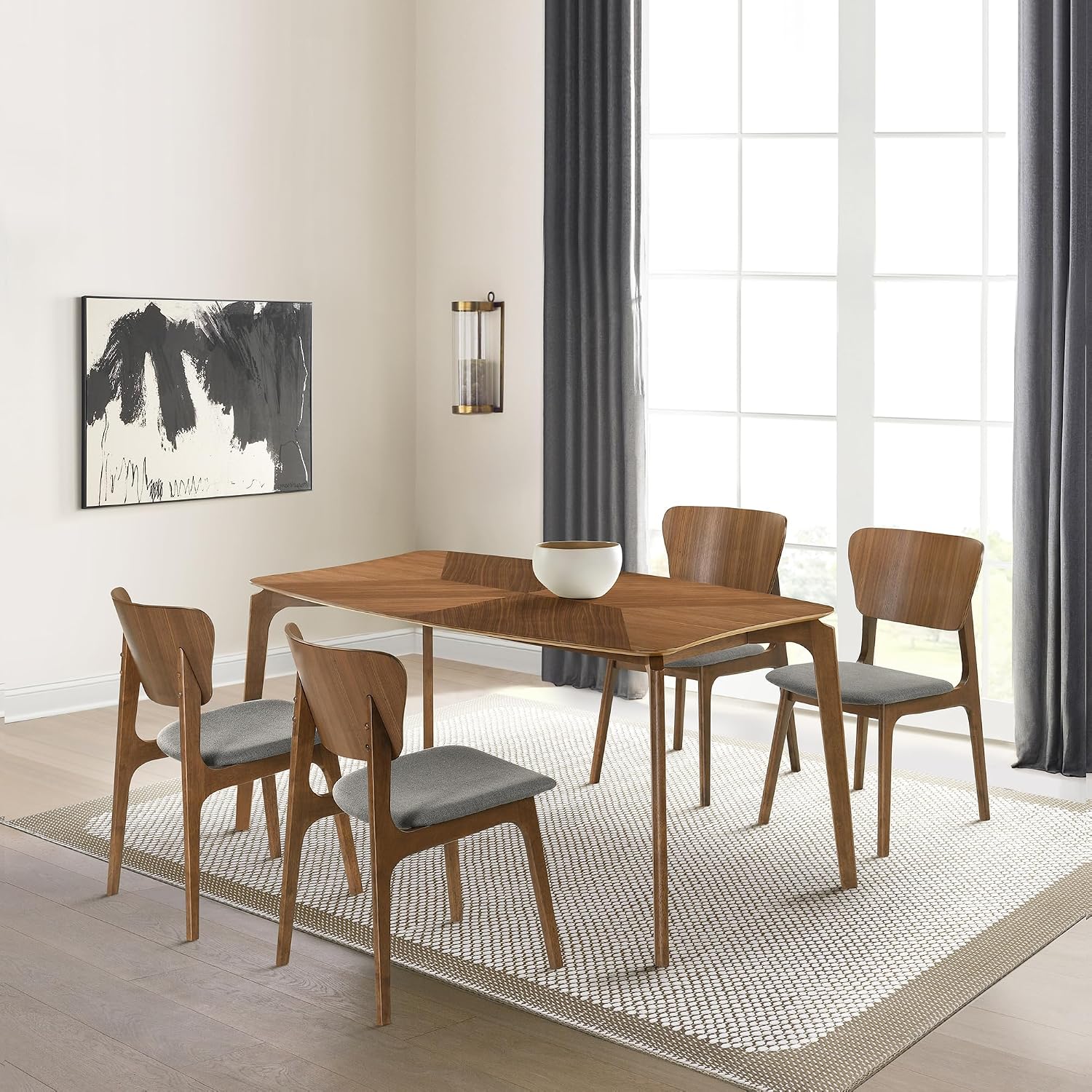 Armen Living Kalia 5 Piece Wood Dining Set in Walnut Finish with Charcoal Fabric