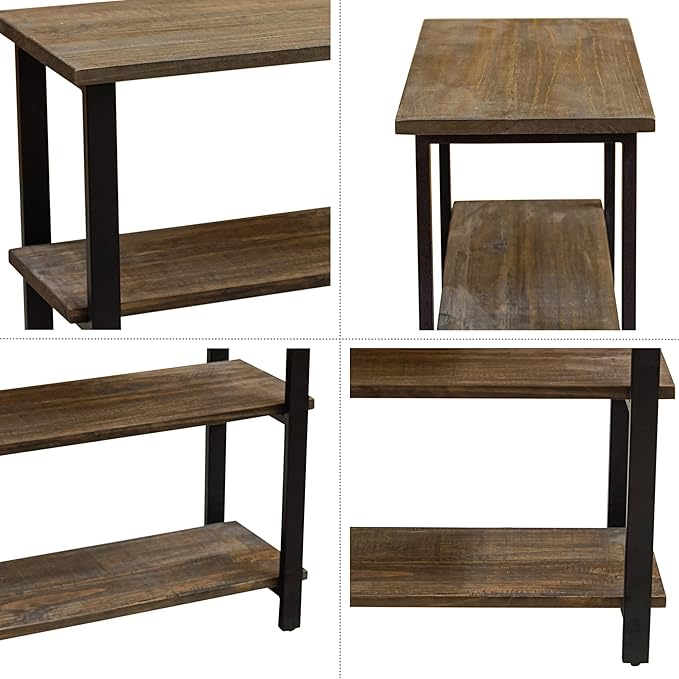 Pomona 3-Tier Bookcase with 2 Lower Shelves – 30" Tall Rustic Industrial Under-Window Bookshelf with Solid Wood and Metal Frame for Living Room, Bedroom, or Home Office by Alaterre Furniture