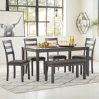 Signature Design by Ashley Bridson Dining Table Set For 6 With Bench, Wood 6‑Piece Kitchen Table And Chairs Set With Upholstered Seats, Transitional Charcoal Gray Dining Room Set For Family Meals