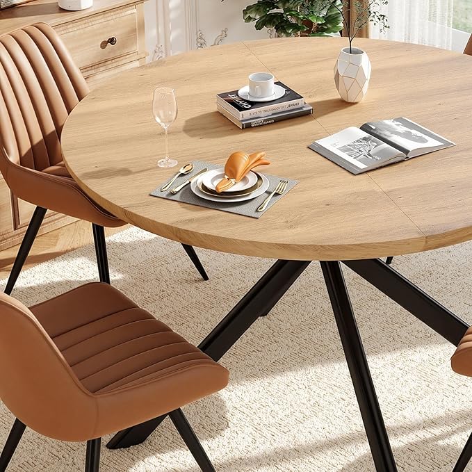 47.2" 5-Piece Round Dining Table Set for 4, Modern Wood Dining Table wit...