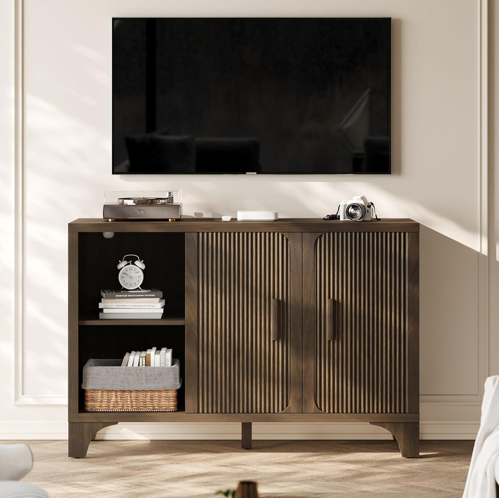 Mid Century Modern Fluted Buffet Cabinet with Storage, Accent Sideboard and C...