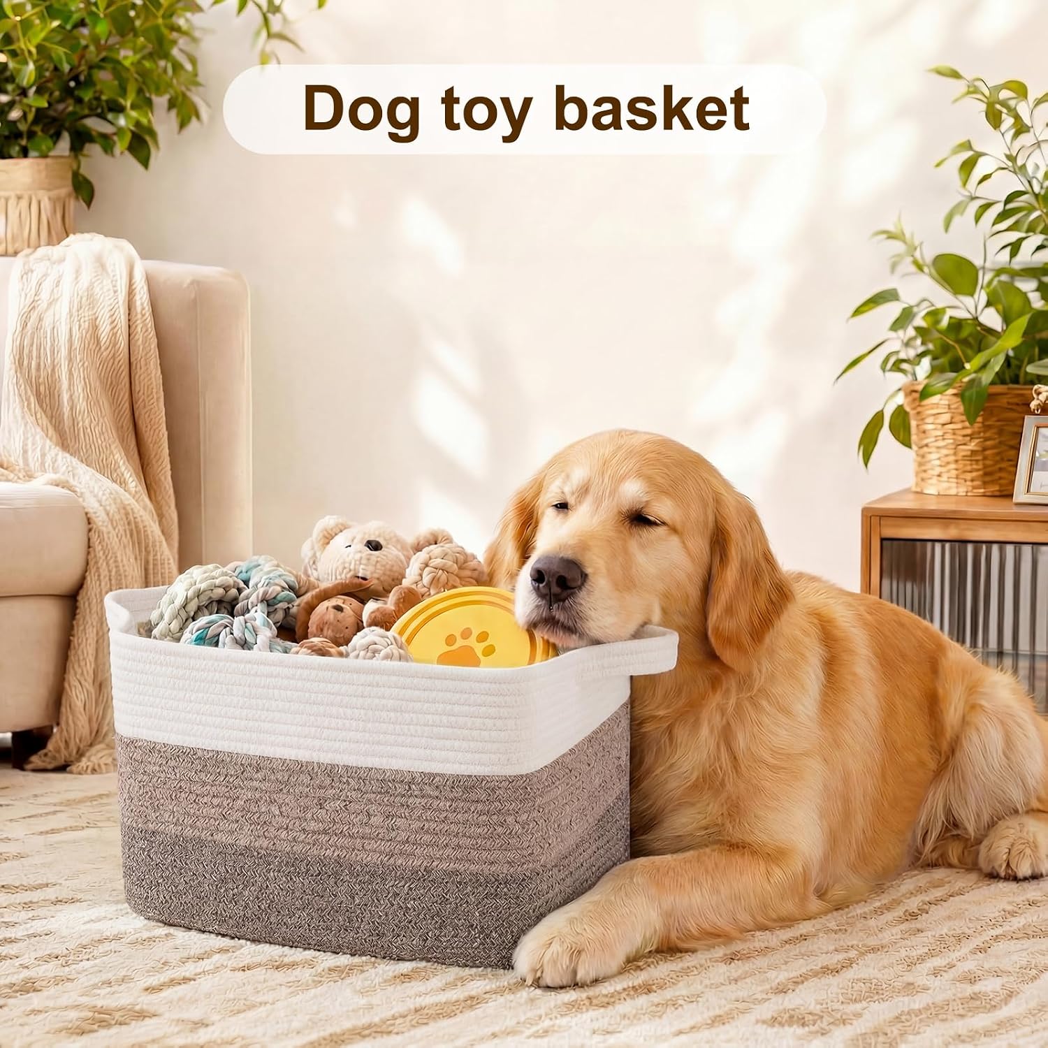 OIAHOMY Storage Basket, Woven Baskets for Storage, Cotton Rope Basket for toys,Towel Baskets for Bathroom - Pack of 3, Gradient Yellow