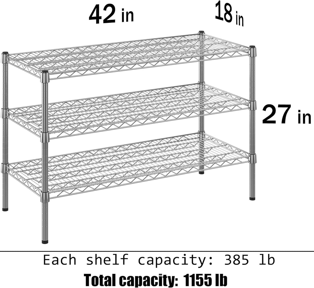 18" Deep x 42" Wide x 27" Height Wire Shelving Kit | 3-Tier | NSF Commercial Storage Rack Unit