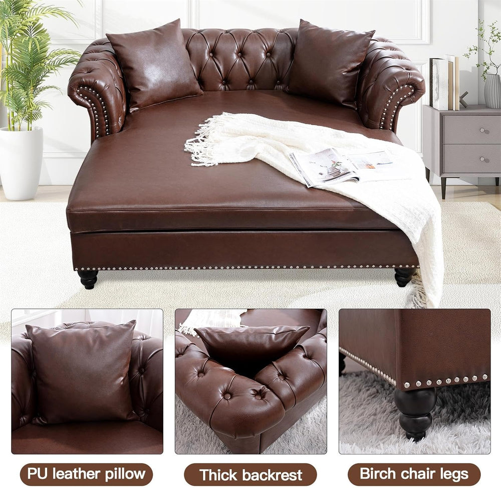63" Oversized Chaise Lounge Chair, Double Chaise Lounges Sofa, Faux Leat...