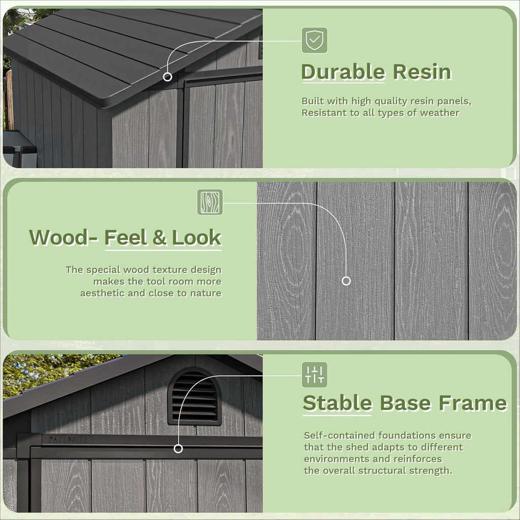 Patiowell 4 x 4 FT Plastic Outdoor Storage Shed with Floor, Garden Tool Shed with Two Windows and Single Lockable Door for Garden, Backyard, Lawn, Easy to Install, Dark Grey(Fit-it Shed)