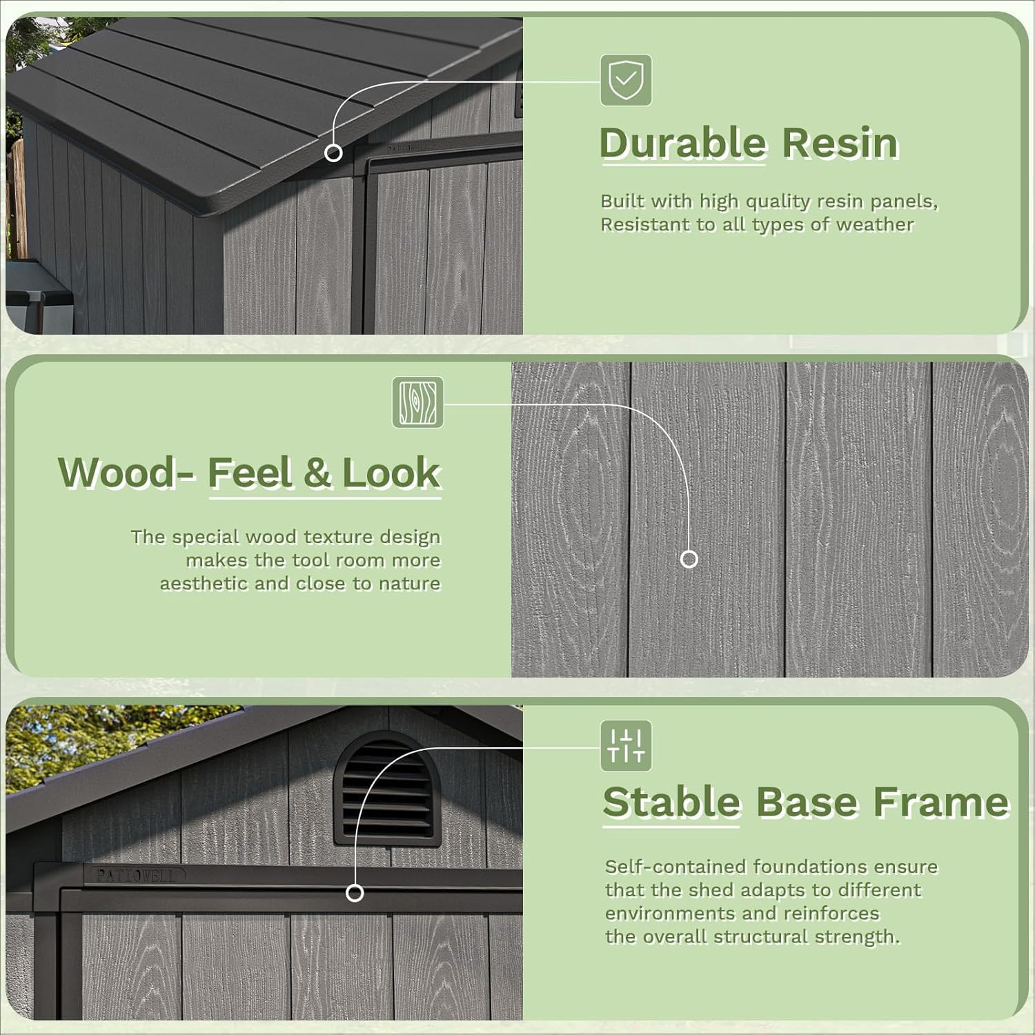 Patiowell 4 x 4 FT Plastic Outdoor Storage Shed with Floor, Garden Tool Shed with Two Windows and Single Lockable Door for Garden, Backyard, Lawn, Easy to Install, Dark Grey(Fit-it Shed)