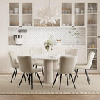 Dining Chair Set of 6 PU Leather Dining Room Chairs Upholstered Comfy Dining Chairs Modern Kitchen Armless Side Chair with Sturdy Metal Legs,Beige