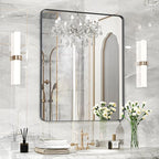 Fun Memories Wall Mirror for Bathroom, 40x32 Inch Black Bathroom Mirror, Rectangular Wall Mounted Decorativ, Rounded Corner, Aluminum Alloy Frame, Farmhouse, Hangs Horizontal or Vertical