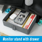 TEAMIX Dual Monitor Stand Riser with Drawer - Length and Angle Adjustable Double Monitor Riser Corner Desk Shelf Organizer 37 inch Long Monitor Riser for 2 Monitors/Laptop/PC/Screen/TV