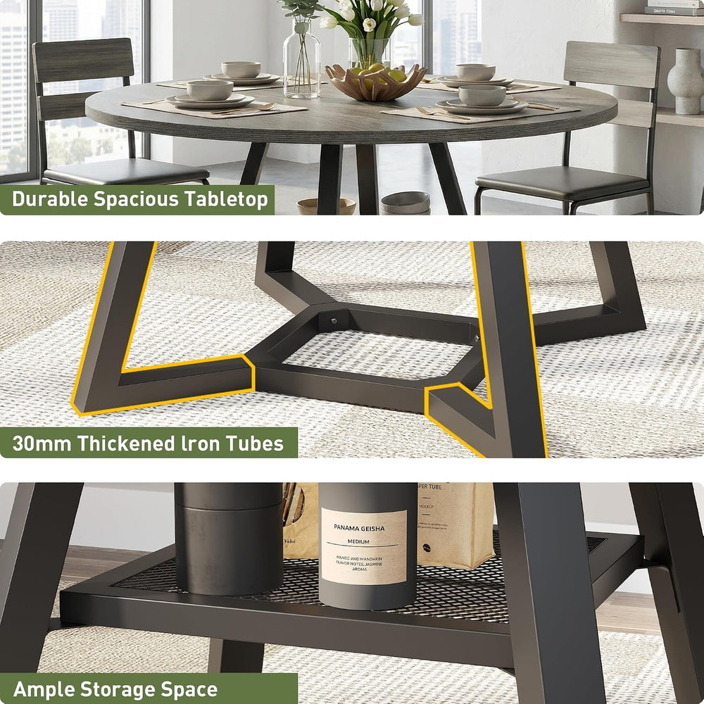 knoworld 51" Round Dining Table for 4-6, Kitchen Table with Storage Shel...